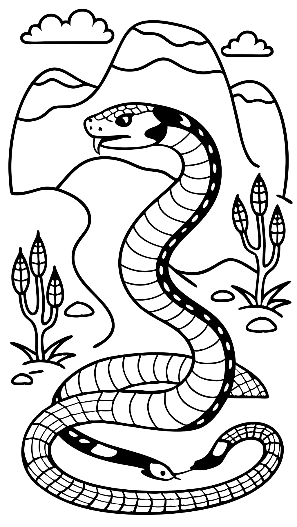 Página para colorear de la serpiente de cascabel